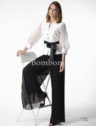 Conjunto de blusón blanco plumetti y pantalón plisado - Imagen 1
