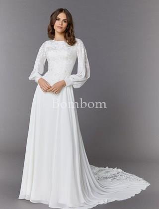 Vestido de novia blanco manga larga - Imagen 1