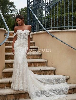 Vestido de novia blanco sirena espalda efecto tatuaje - Imagen 1