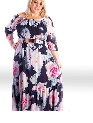 Vestido largo con mangas floral color marino y rosa , rf 5009 talla grande desde 46 hasta la 64 - Imagen 2