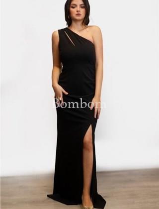 Vestido largo corte asimétrico negro - Imagen 2