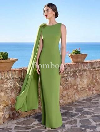 Vestido largo crepe color verde y buganvilla - Imagen 1