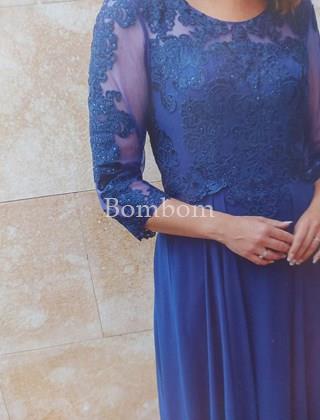 Vestido largo de madrina elegante azul talla hasta 56con mangas - Imagen 1