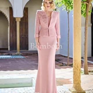 Vestido largo rosa palo con chaqueta - Imagen 1