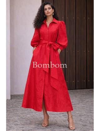 Vestido midi camisero rojo - Imagen 1