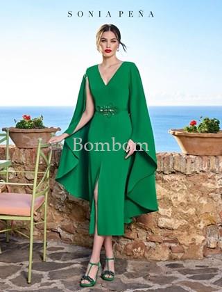 Vestido midi crepe verde botella y buganvilla - Imagen 1