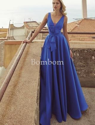 VESTIDO MIKADO MADRINA AZUL - Imagen 1